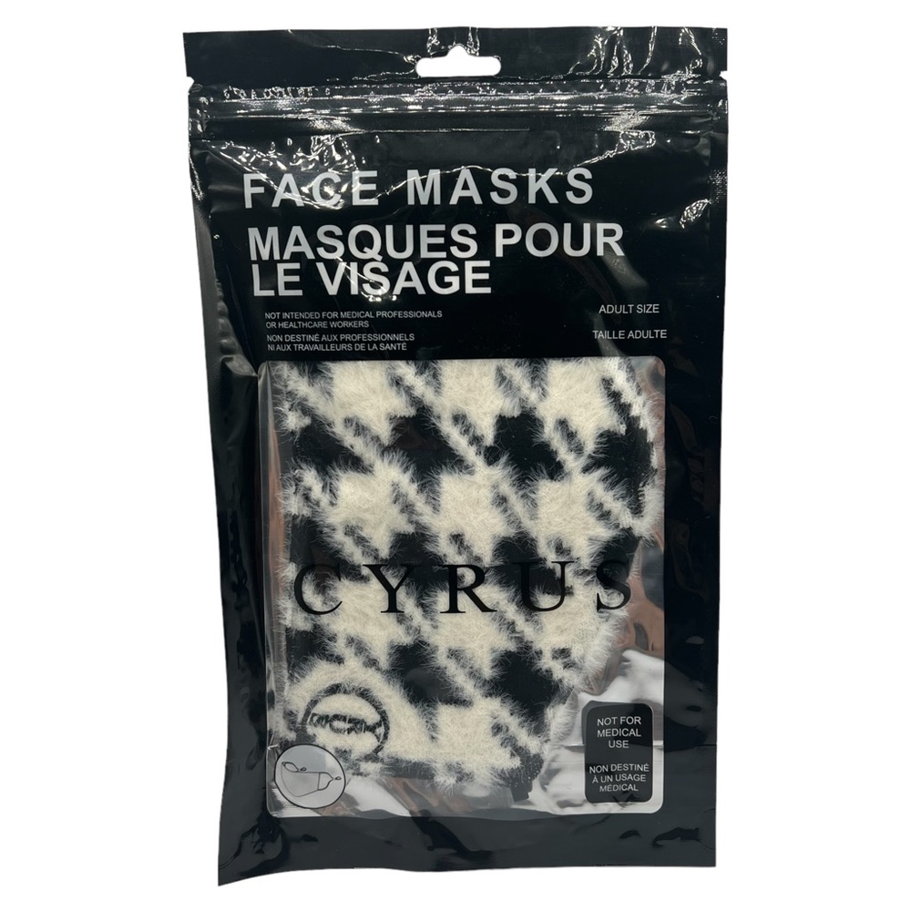 NEW Cyrus Houndstooth Checkered Fur Face Mask Adult Size w/ Nose Clip